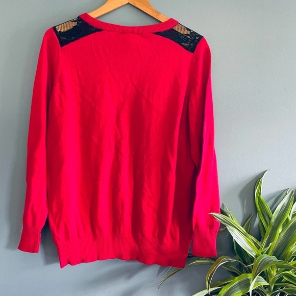 Torrid Lace Yoke Sweater 2 2XL Red Black Women's Pullover - Picture 3 of 5